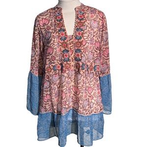 Soft Surroundings Floral Embroidered Mixed Print Long Sleeves Blouse Size XS